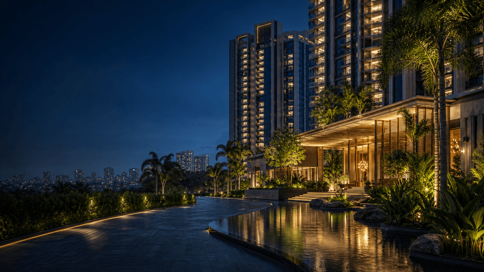 Premium residential community in Bengaluru at twilight